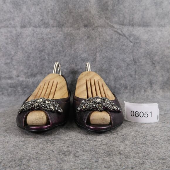 Vera Wang Shoes Womens 7.5 Ballet Flats Peep Toe Formal Wedding Purple Metallic - Picture 3 of 16